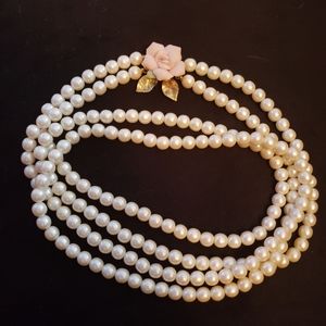 Vintage Pearl's with ceramic Rose and gold leaf